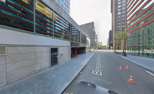 Parking garage entrance on Benjamin Brittenstraat Amsterdam for F1 Dutch Grand Prix 2026 Mahler Park and Ride shuttle to Circuit Zandvoort