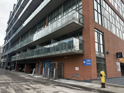 Entrance to 5 Hanna Ave parking garage in Toronto Liberty Village for World Cup 2026 BMO Field parking