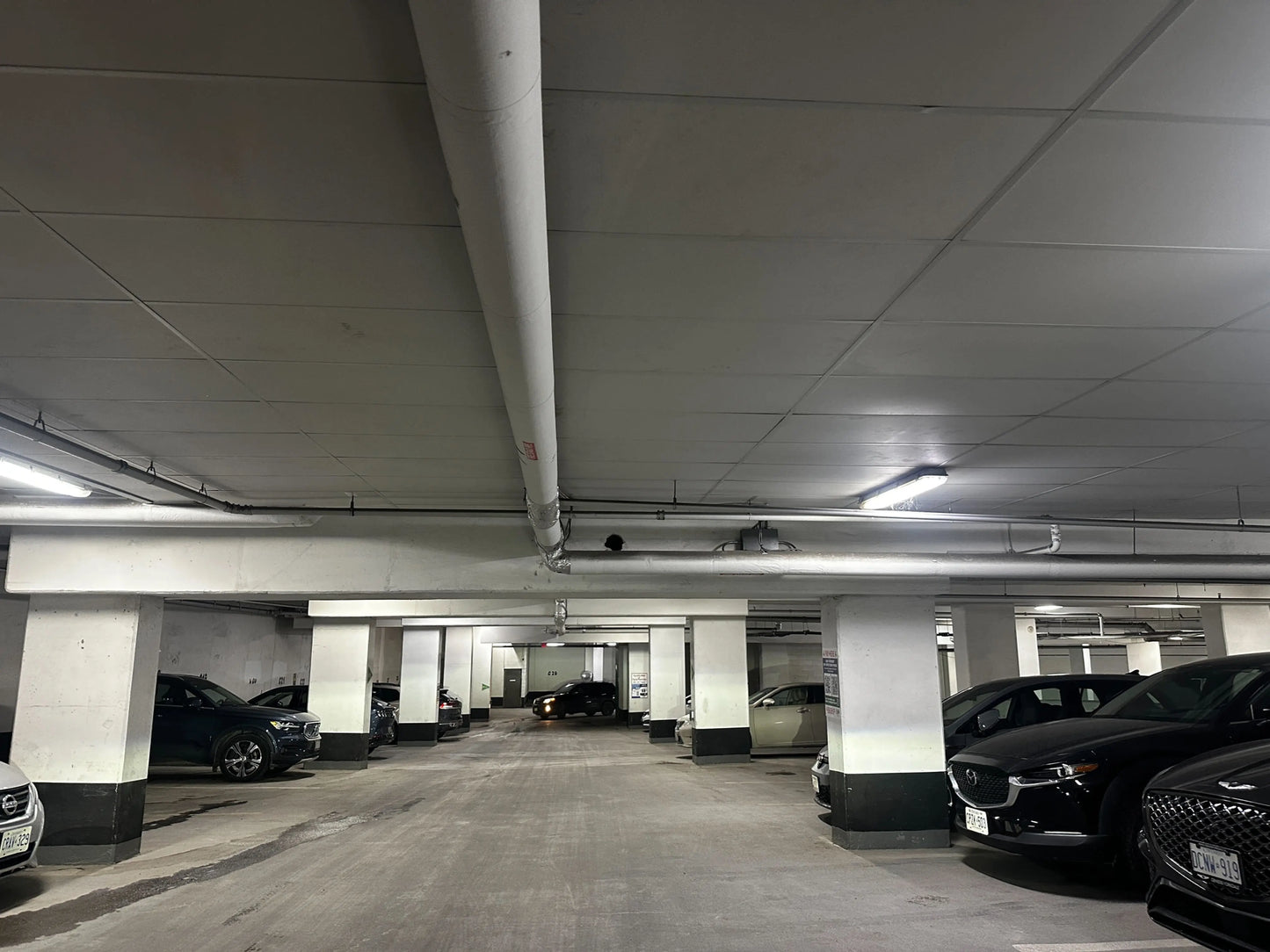 Indoor covered parking garage at 5 Hanna Ave Toronto for World Cup 2026 BMO Field parking showing available spaces and height restriction